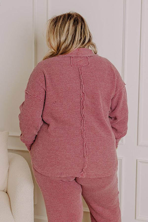 Impressions Cozy Haven Vintage Wash Knit Top In Sangria Curves