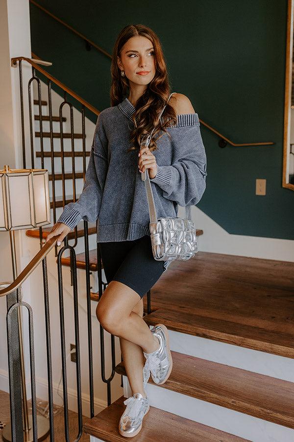 Impressions Cozy Mindset Vintage Wash Knit Sweater In Navy