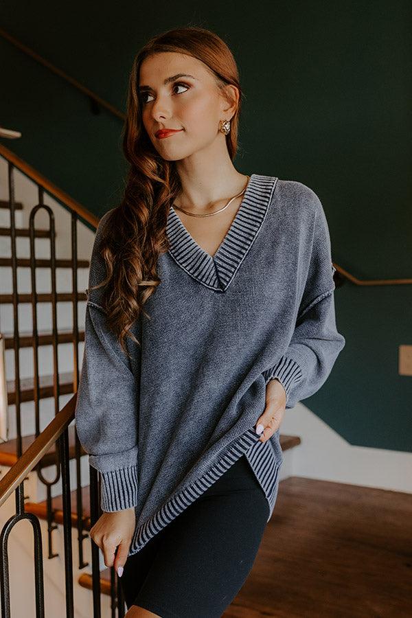 Impressions Cozy Mindset Vintage Wash Knit Sweater In Navy