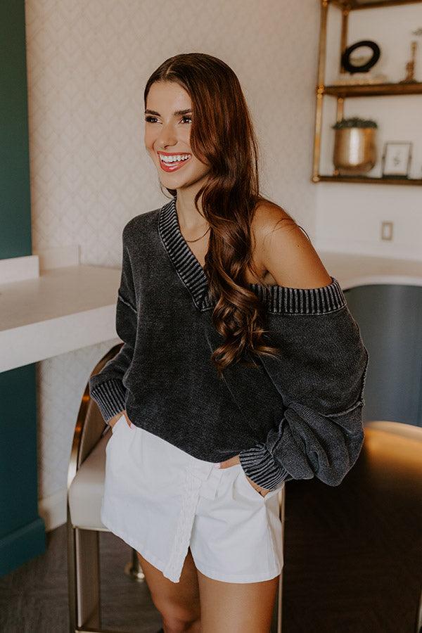 impressions Cozy Mindset Vintage Wash Knit Sweater in Vintage Black