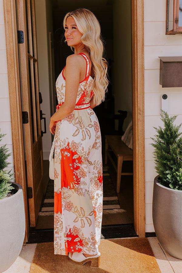 Impressions Cruise Ready Floral Wide Leg Jumpsuit In Tangerine