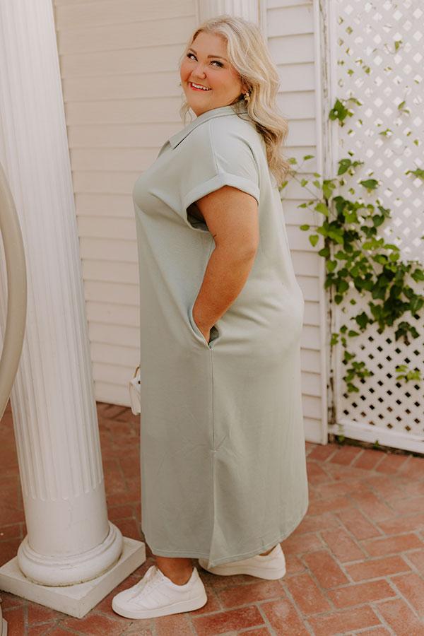Impressions Cue The Casual T-shirt Midi Dress In Sage Curves