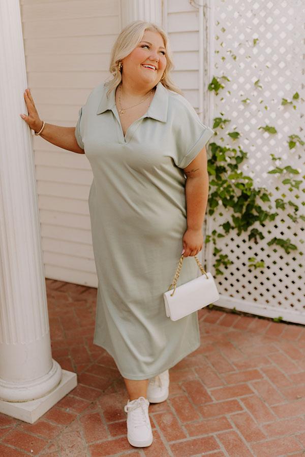 impressions Cue The Casual T-shirt Midi Dress in Sage Curves