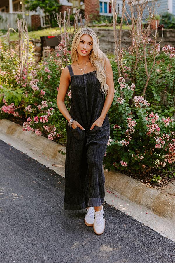 Impressions Cue The Charm Wide Leg Waffle Knit Jumpsuit In Vintage Black