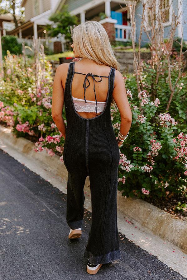 Impressions Cue The Charm Wide Leg Waffle Knit Jumpsuit In Vintage Black