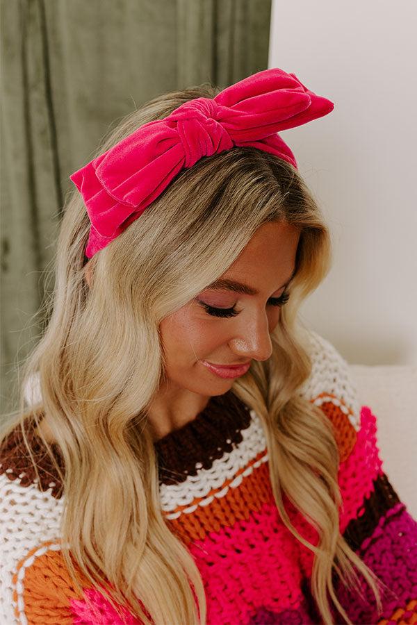 Impressions Cute Energy Velvet Headband In Hot Pink