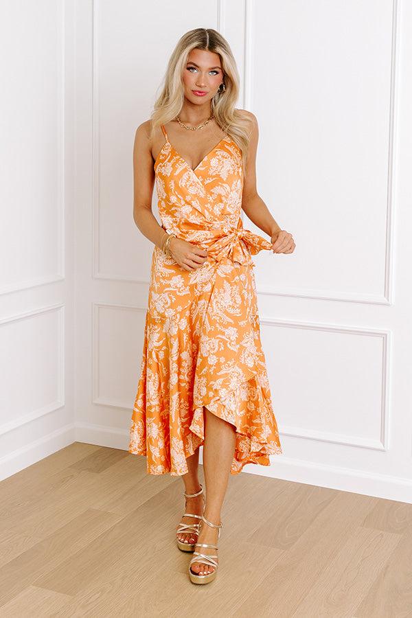 Impressions Dance And Sway Satin Wrap Dress In Orange