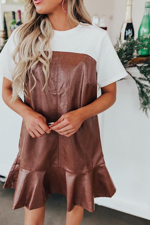 Impressions Dare To Dream Faux Leather Mini Dress In Brown