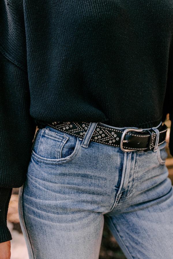 Impressions Daring Stares Embellished Faux Leather Belt In Black