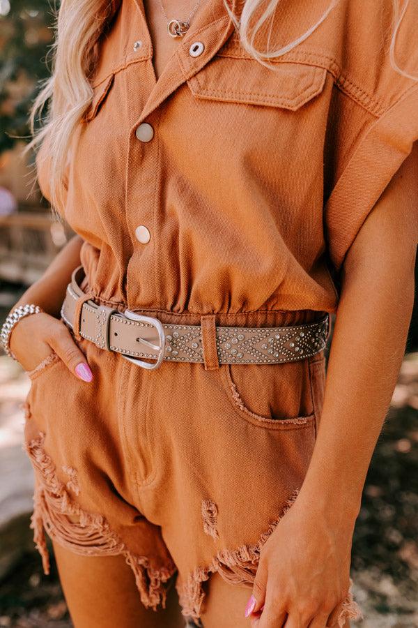 Impressions Daring Stares Embellished Faux Leather Belt In Taupe