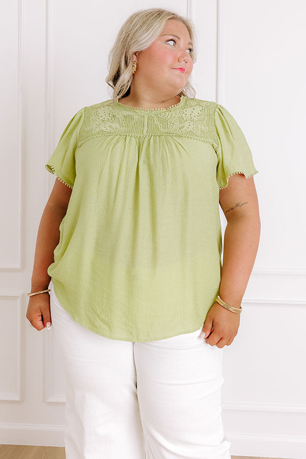 Impressions Easy Going Lace Top In Lime Punch Curves