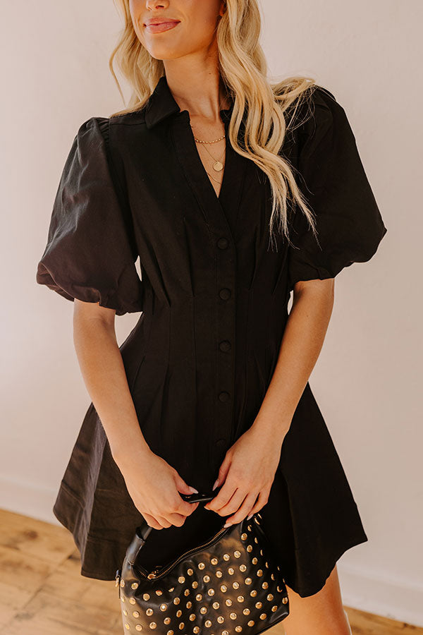 Impressions Exceptionally Chic Button Down Mini Dress In Black