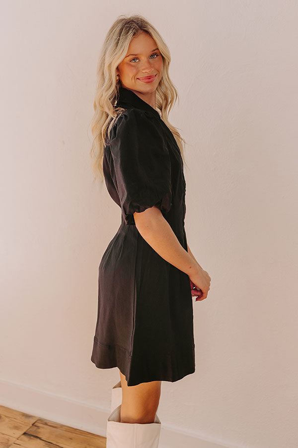 Impressions Exceptionally Chic Button Down Mini Dress In Black