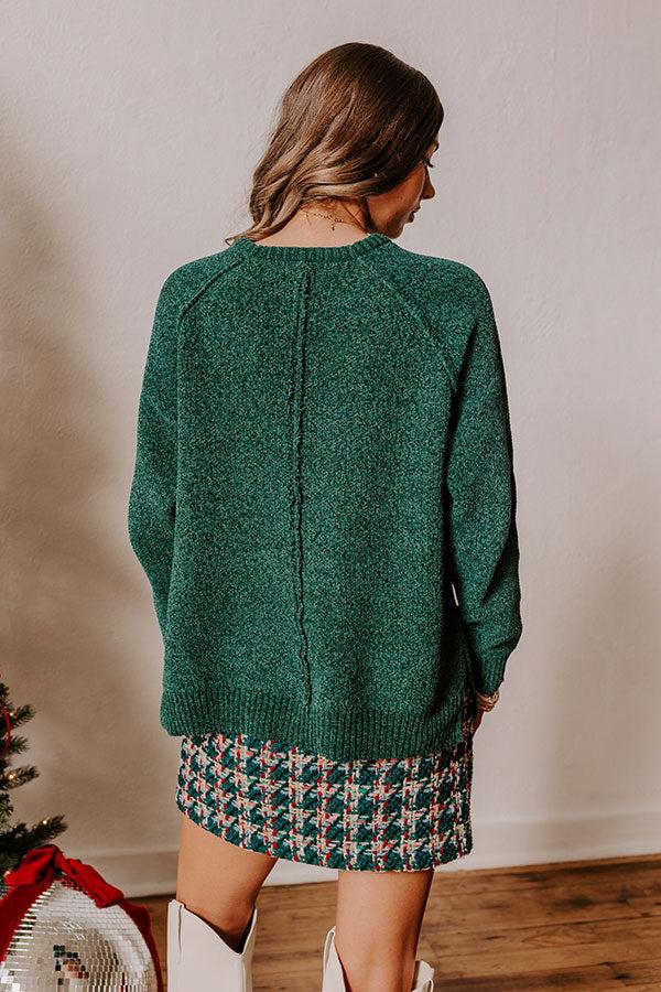 Impressions Fall Gratitude Chenille Knit Sweater In Hunter Green