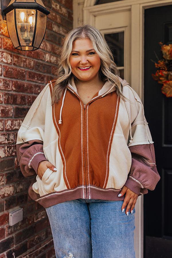 Impressions Fall Hike Color Block Sweater In Brown Curves