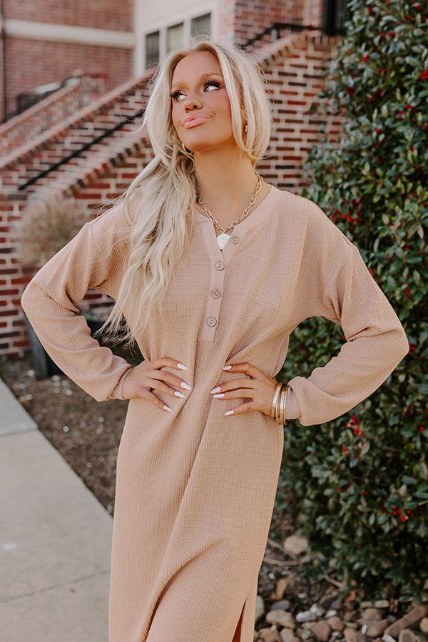 Impressions Fall Sentiments Waffle Knit Midi In Iced Latte