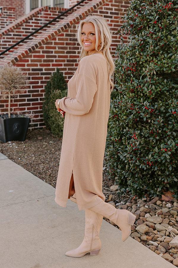 Impressions Fall Sentiments Waffle Knit Midi In Iced Latte