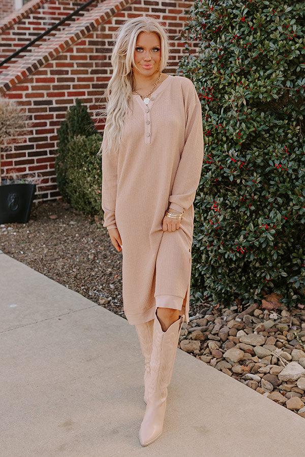 impressions Fall Sentiments Waffle Knit Midi In Iced Latte