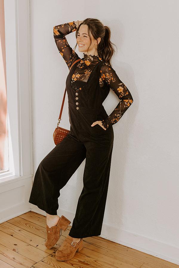 impressions Falling For You Corduroy Jumpsuit in Black