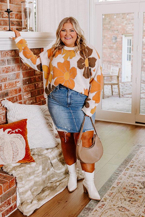 Impressions Falling For You Knit Floral Sweater Curves