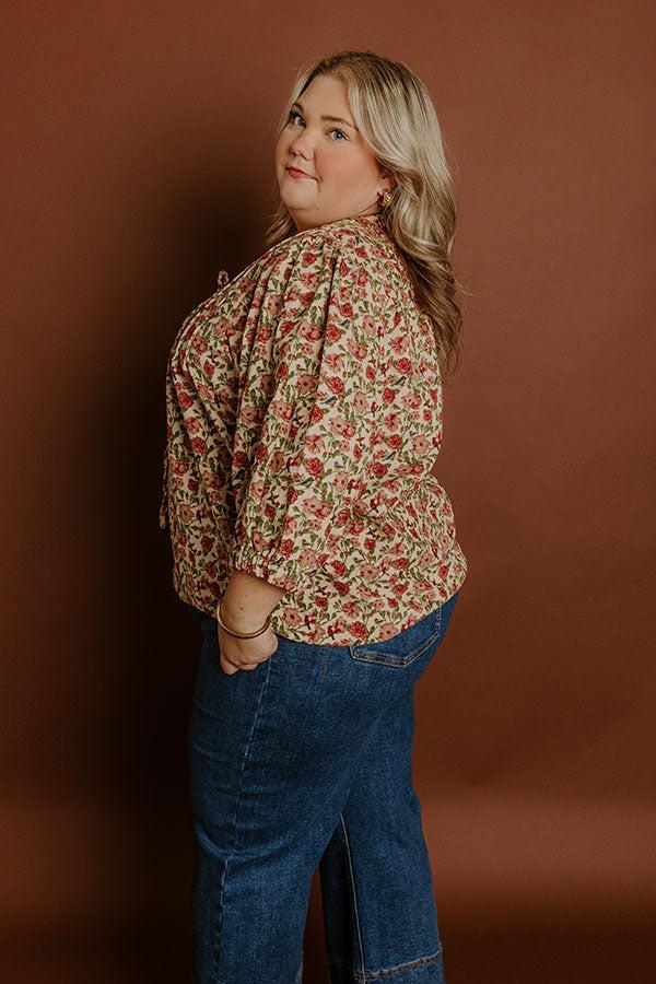 Impressions Falling Leaves Floral Corduroy Top Curves