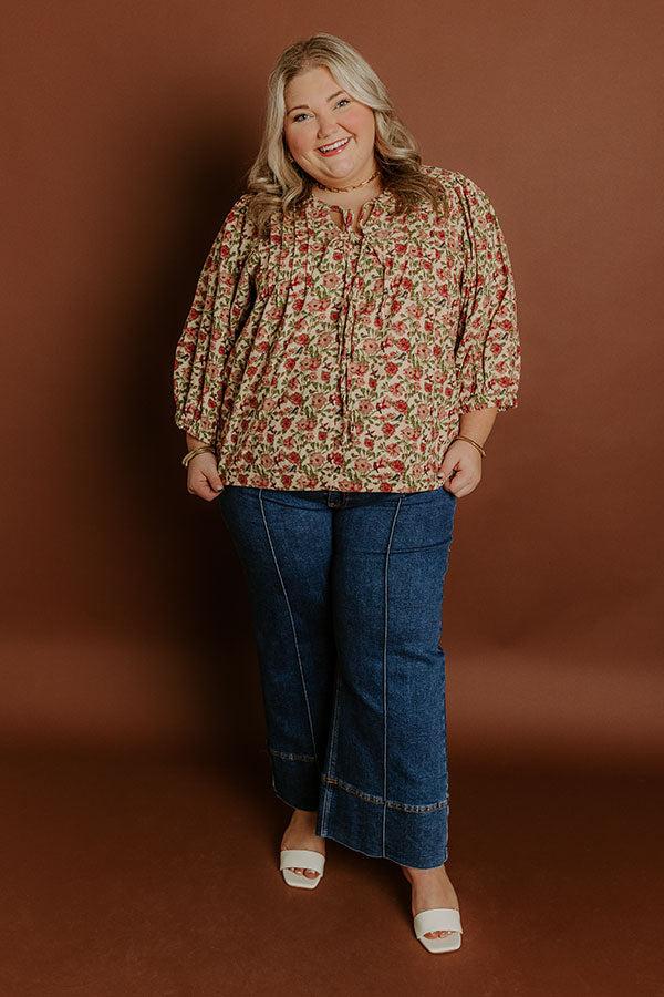 impressions Falling Leaves Floral Corduroy Top Curves