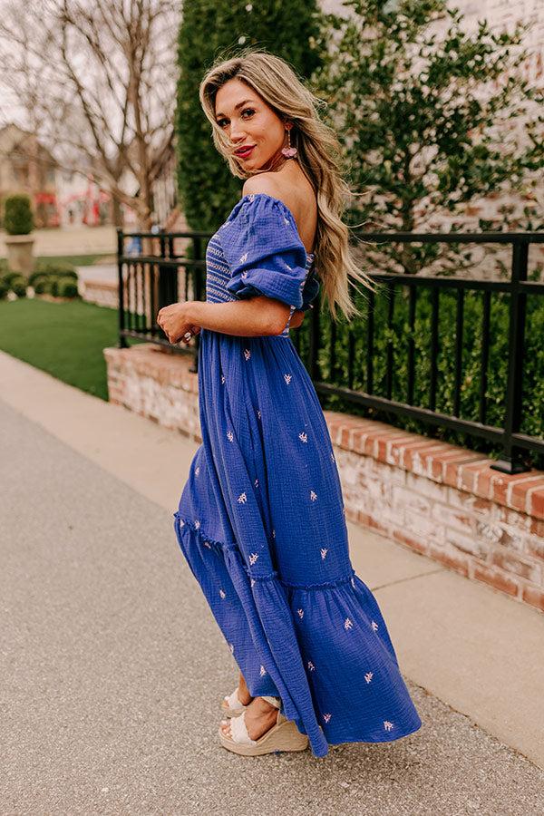 Impressions Farmers Market Stroll Smocked Maxi In Indigo