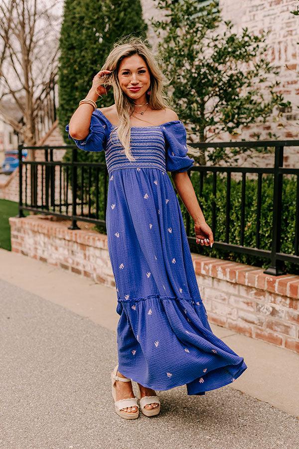 Impressions Farmers Market Stroll Smocked Maxi In Indigo