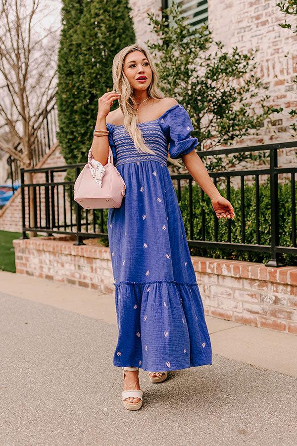 impressions Farmers Market Stroll Smocked Maxi in Indigo