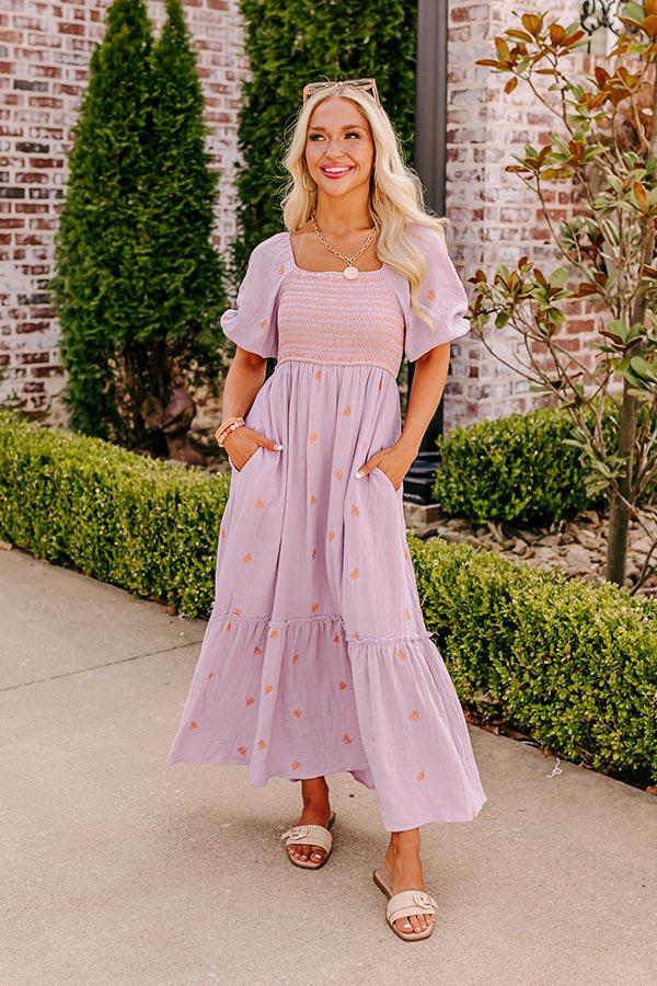 impressions Farmers Market Stroll Smocked Maxi in Lavender