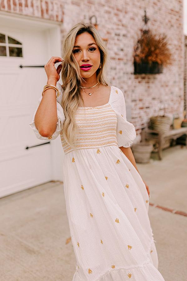 Impressions Farmers Market Stroll Smocked Maxi In White