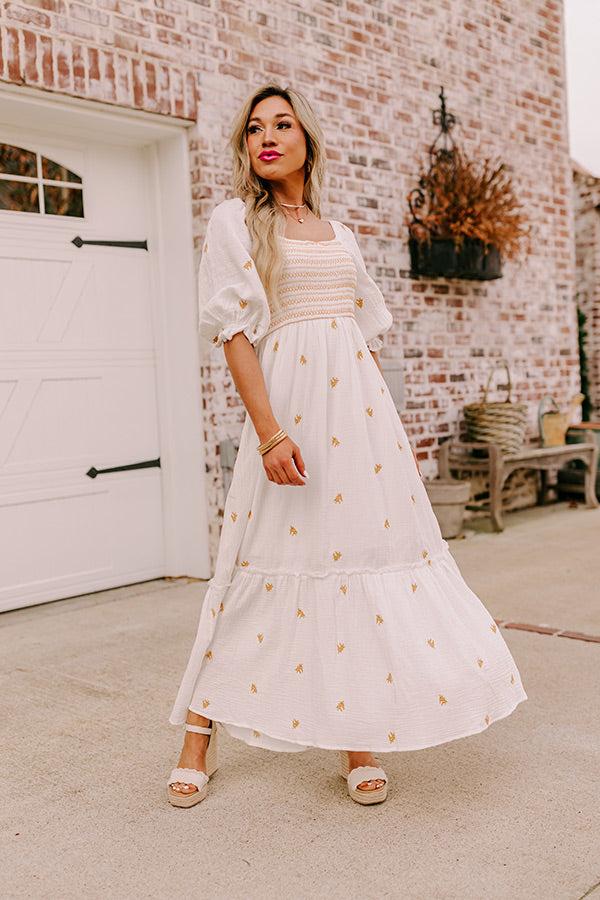 impressions Farmers Market Stroll Smocked Maxi in White