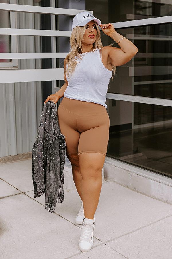 impressions Favorite Adventure Butter Soft Biker Shorts In Camel Curves