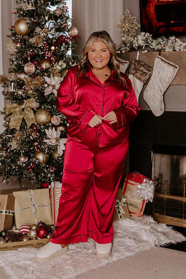 impressions Feeling Luxurious Satin Pajama Pants in Red Curves