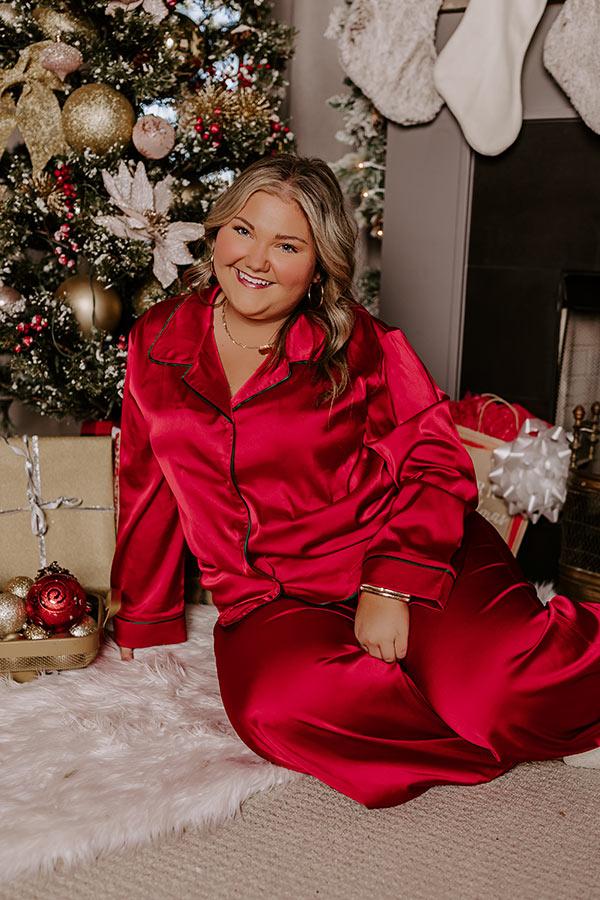 impressions Feeling Luxurious Satin Pajama Top in Red Curves