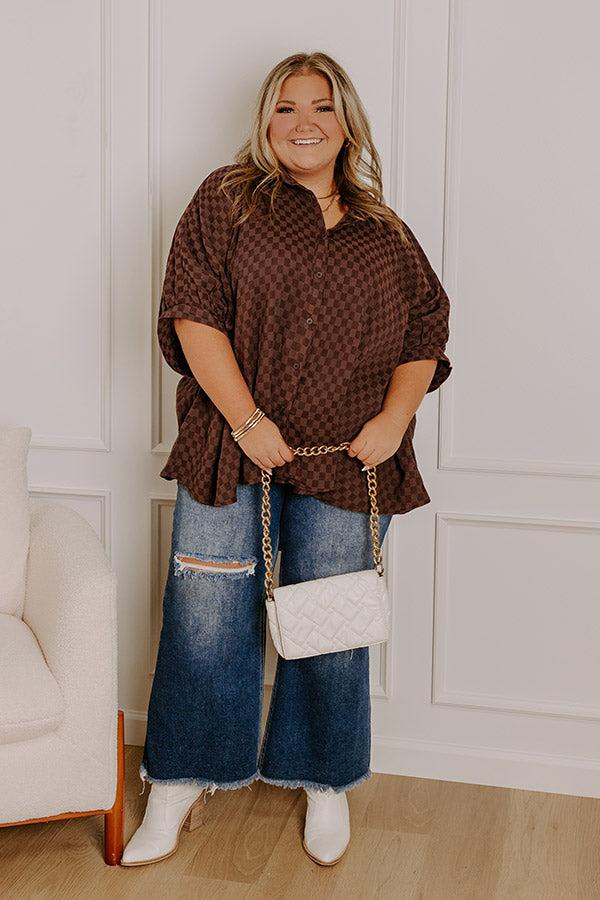 impressions Fit Check Oversized Button Up in Chestnut Curves