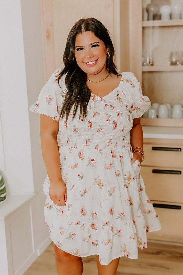 impressions French Villa Floral Smocked Mini Dress Curves