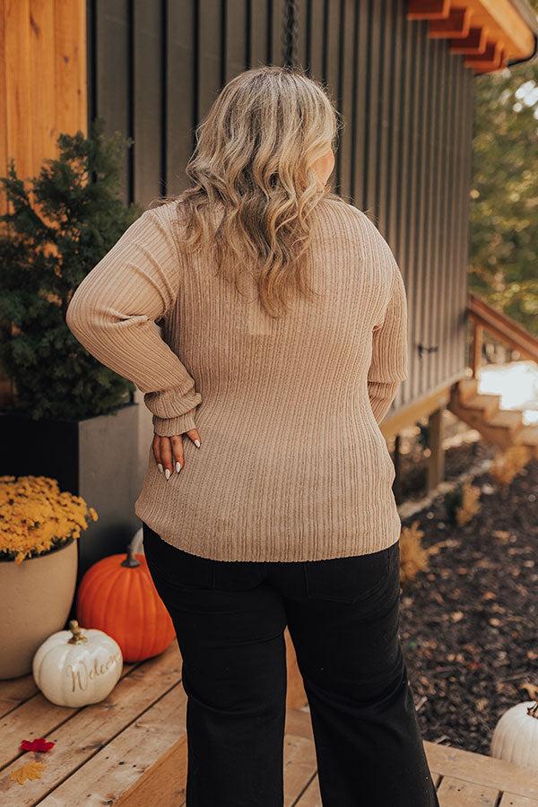 Impressions Fresh Breeze Ribbed Cardigan In Mocha Curves