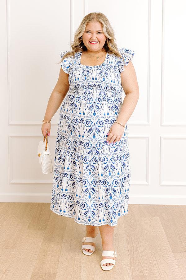impressions Garden Villa Floral Smocked Midi Dress Curves