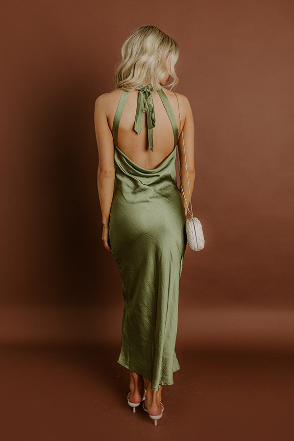 Impressions Glitz And Glam Satin Midi Dress In Olive