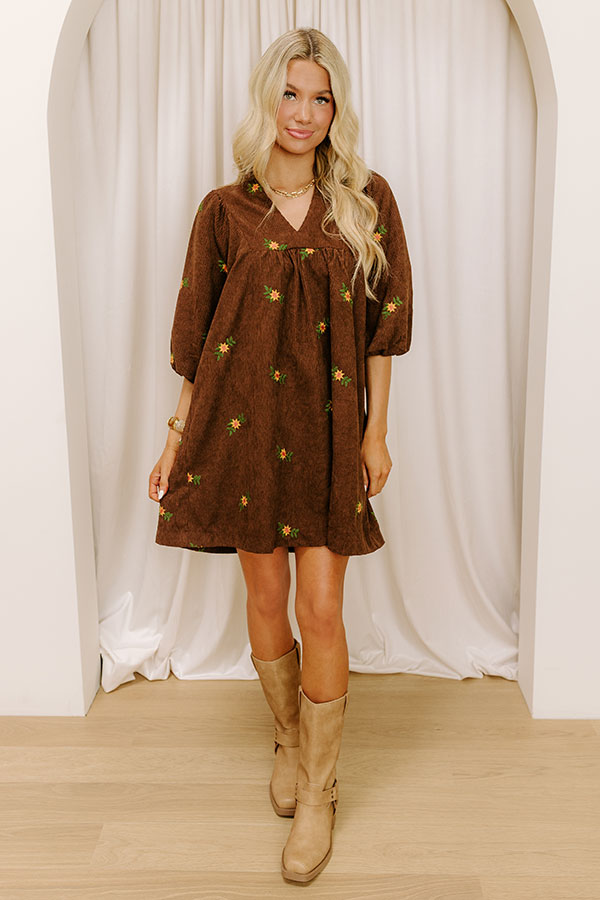 Impressions Harvest Lane Embroidered Corduroy Mini Dress
