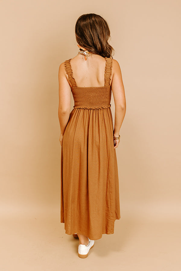 Impressions Harvest Lane Linen-Blend Midi Dress In Chocolate