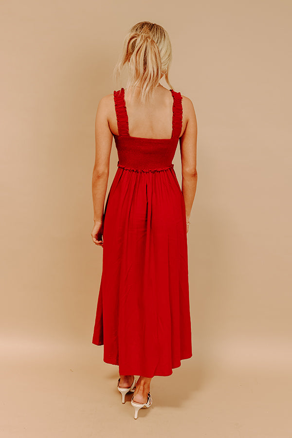 Impressions Harvest Lane Linen-Blend Midi Dress In Crimson