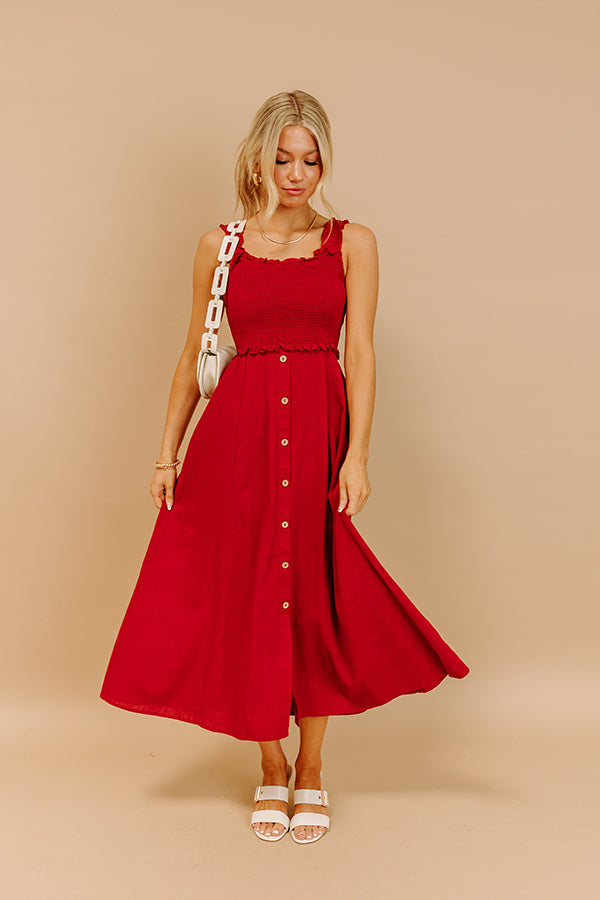impressions Harvest Lane Linen-Blend Midi Dress in Crimson