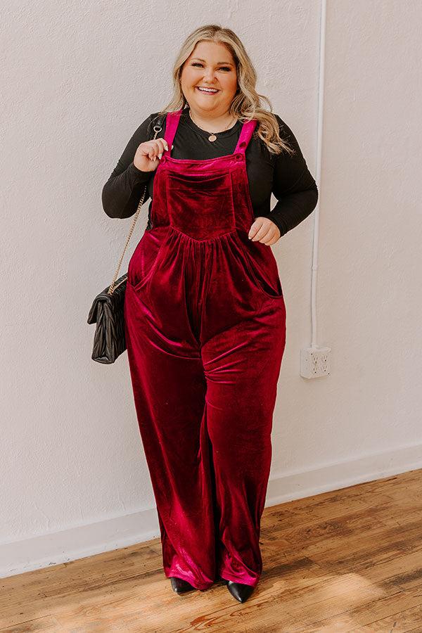 impressions Holiday Cheer Velvet Jumpsuit in Wine Curves