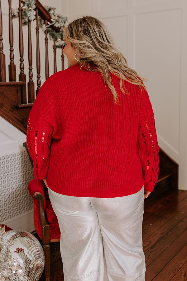 Impressions Holiday Fun Sequin Sweater In Red Curves