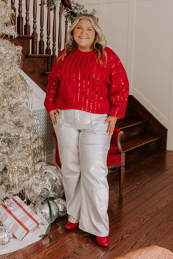 impressions Holiday Fun Sequin Sweater in Red Curves