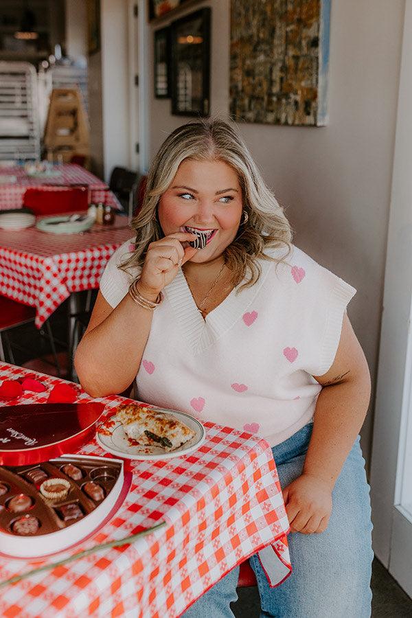 impressions Hugs And Kisses Vest Top in Cream Curves