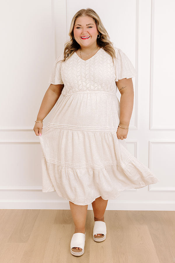 impressions Beach Cottage Tiered Midi Dress Curves