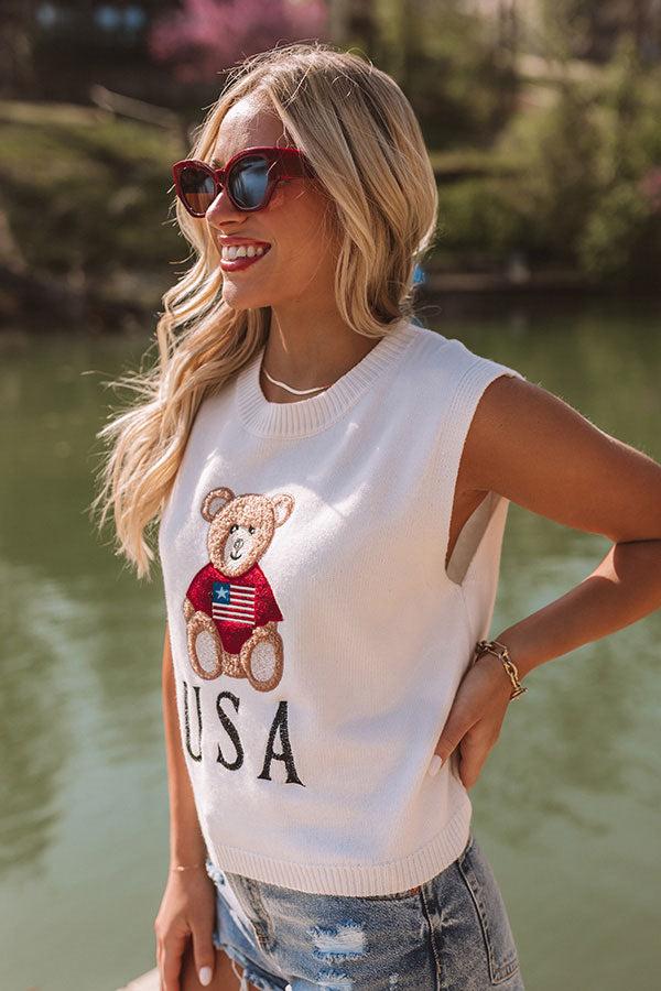 Impressions Beary Patriotic Embroidered Top
